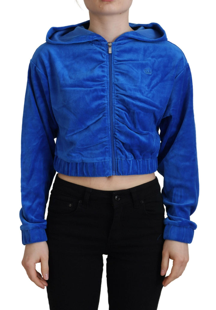 Women’s Juicy Couture Blue Cotton Full Zip Cropped Hooded Sweatshirt Sweater