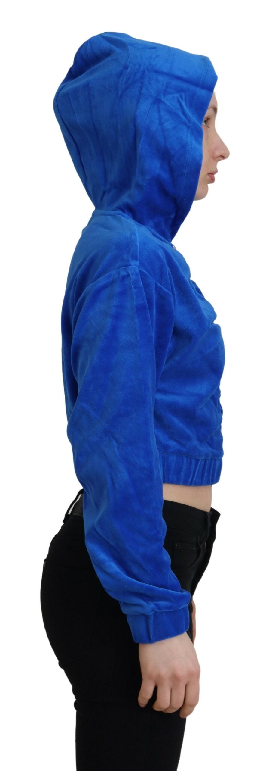 Women’s Juicy Couture Blue Cotton Full Zip Cropped Hooded Sweatshirt Sweater