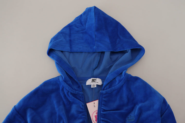 Women’s Juicy Couture Blue Cotton Full Zip Cropped Hooded Sweatshirt Sweater