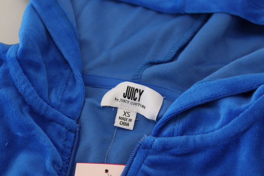 Women’s Juicy Couture Blue Cotton Full Zip Cropped Hooded Sweatshirt Sweater