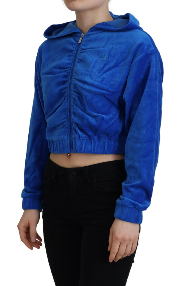 Women’s Juicy Couture Blue Cotton Full Zip Cropped Hooded Sweatshirt Sweater