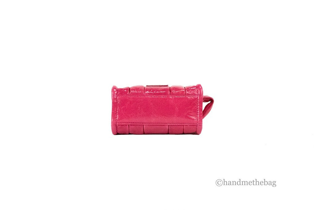 Women’s Marc Jacobs the Shiny Crinkle Micro Tote Magenta Leather Crossbody Bag Handbag