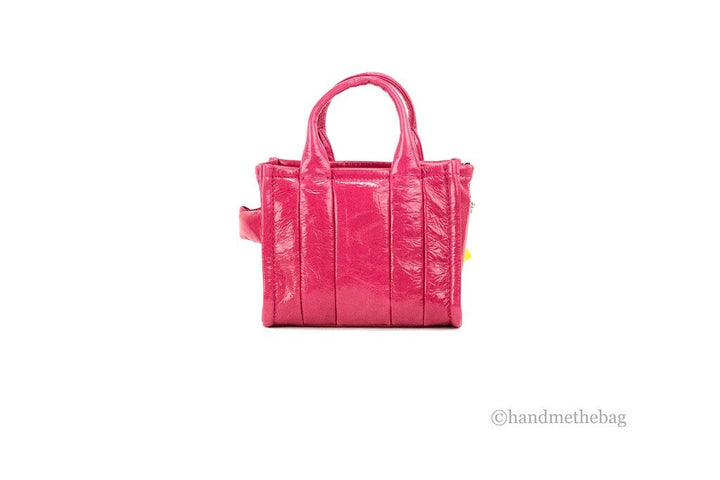 Women’s Marc Jacobs the Shiny Crinkle Micro Tote Magenta Leather Crossbody Bag Handbag