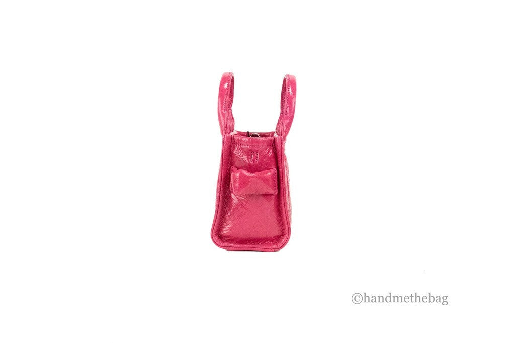 Women’s Marc Jacobs the Shiny Crinkle Micro Tote Magenta Leather Crossbody Bag Handbag