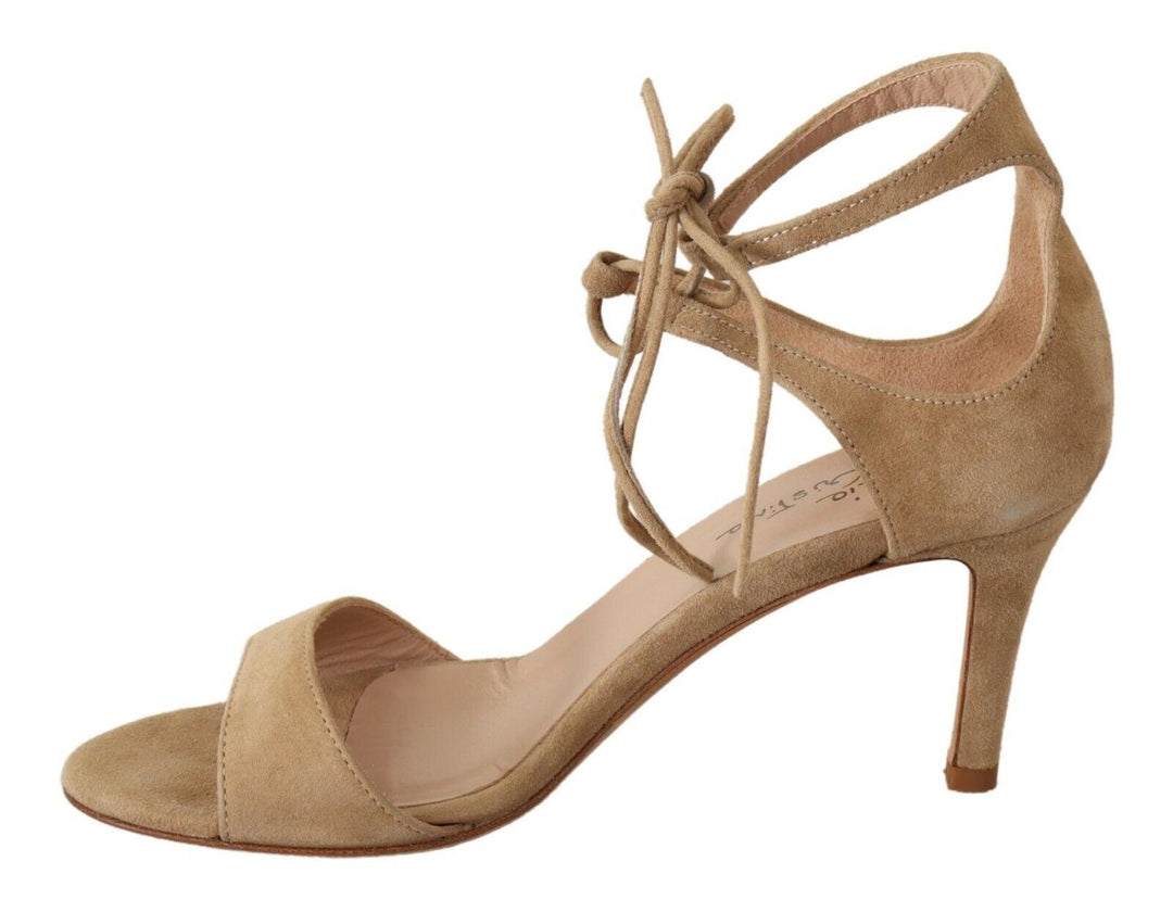Women’s Maria Christina Beige Suede Leather Ankle Strap Pumps Shoes