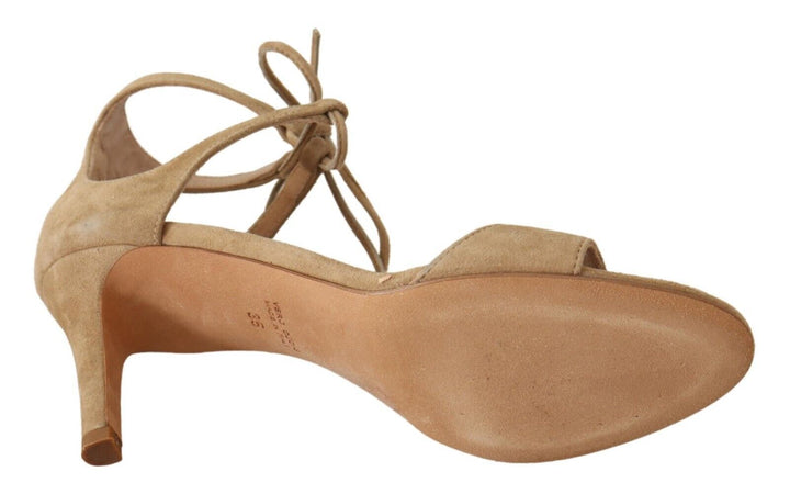 Women’s Maria Christina Beige Suede Leather Ankle Strap Pumps Shoes