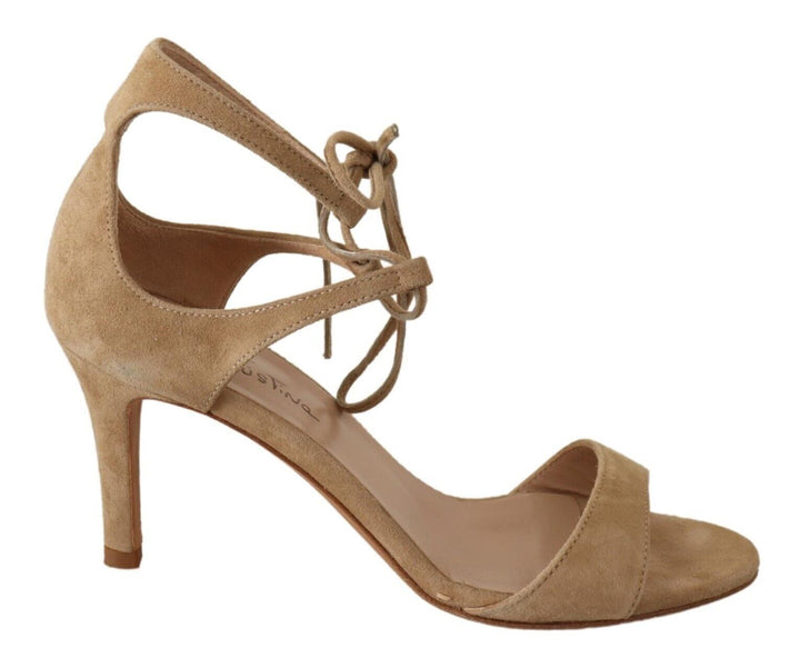 Women’s Maria Christina Beige Suede Leather Ankle Strap Pumps Shoes
