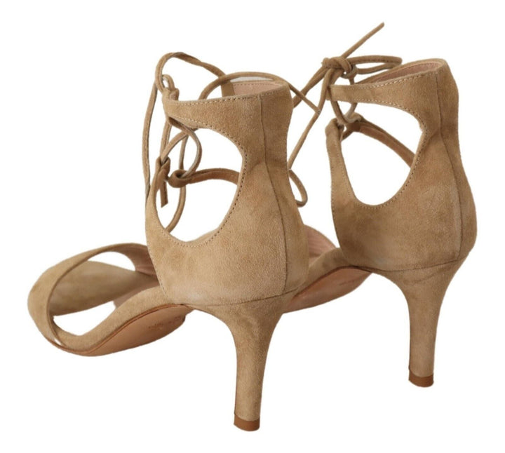 Women’s Maria Christina Beige Suede Leather Ankle Strap Pumps Shoes