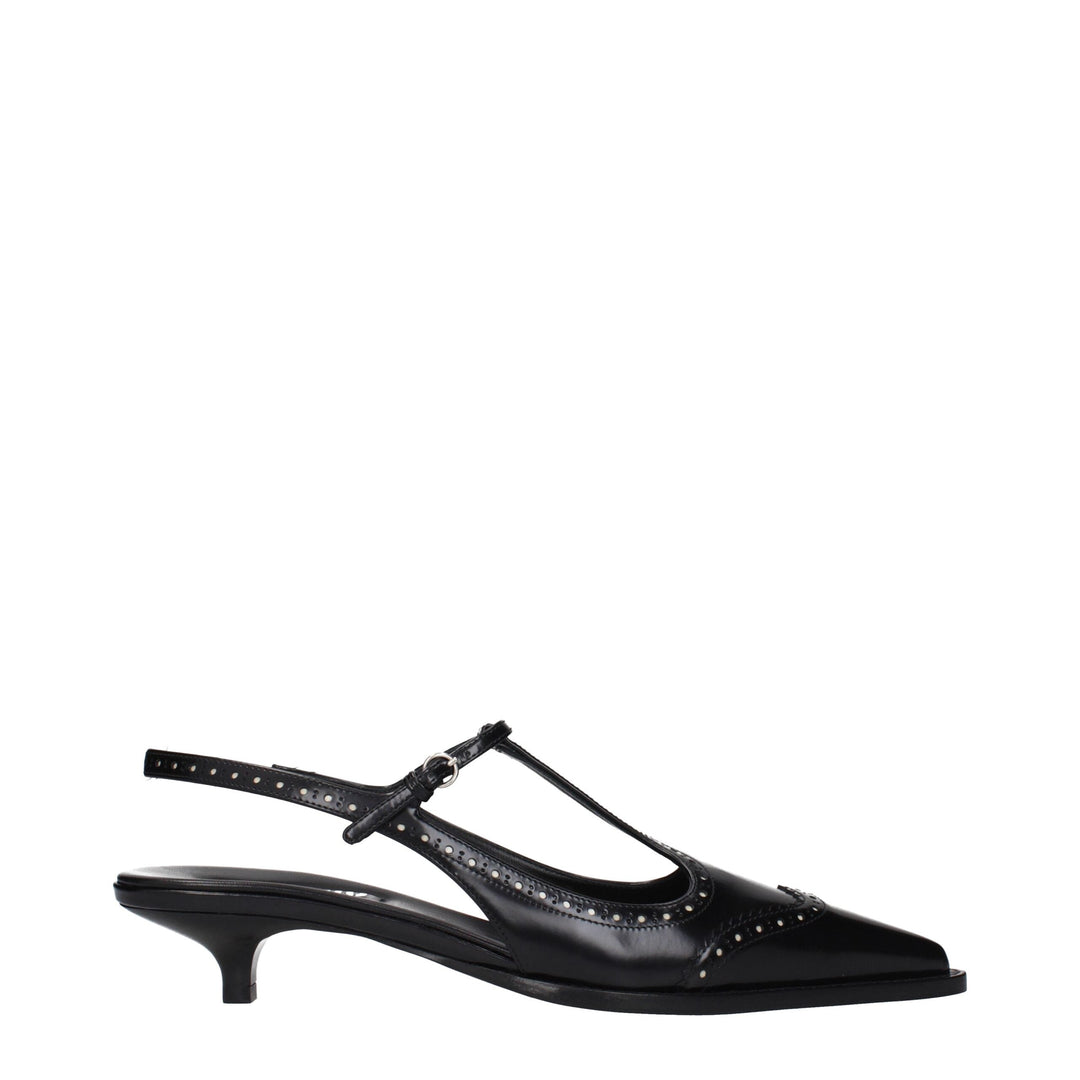 Women’s Miu Black Leather Mid Heel Pumps