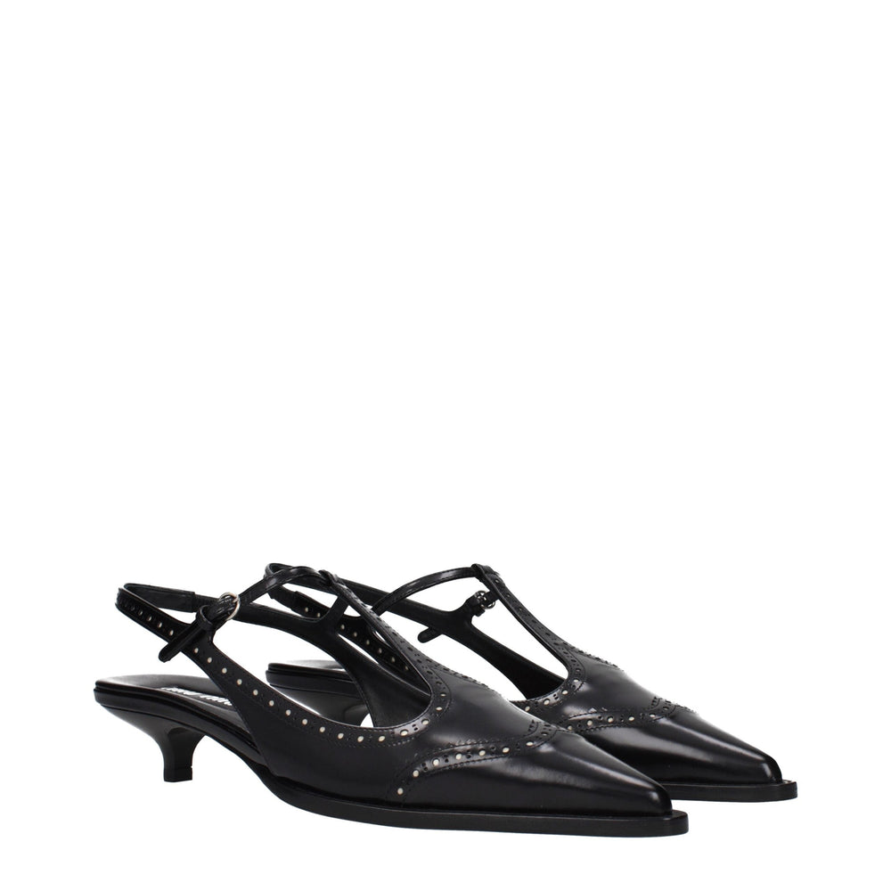 Women’s Miu Black Leather Mid Heel Pumps