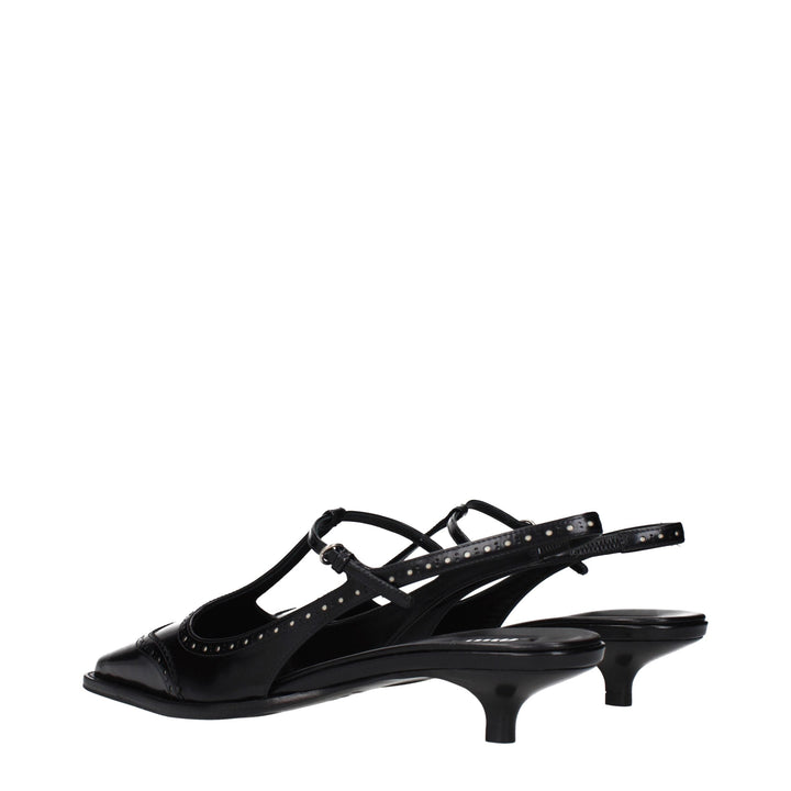 Women’s Miu Black Leather Mid Heel Pumps