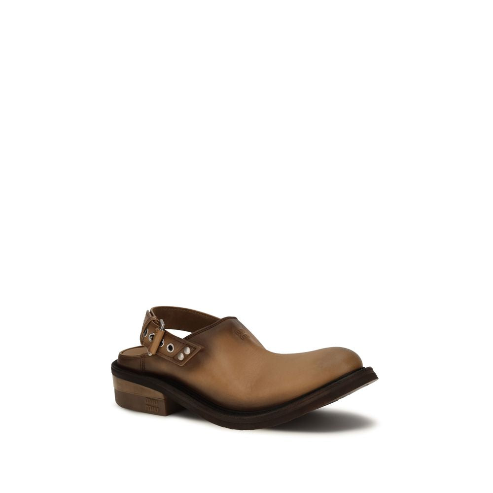 Women’s Miu Brown Calf Leather Bos Taurus Mules