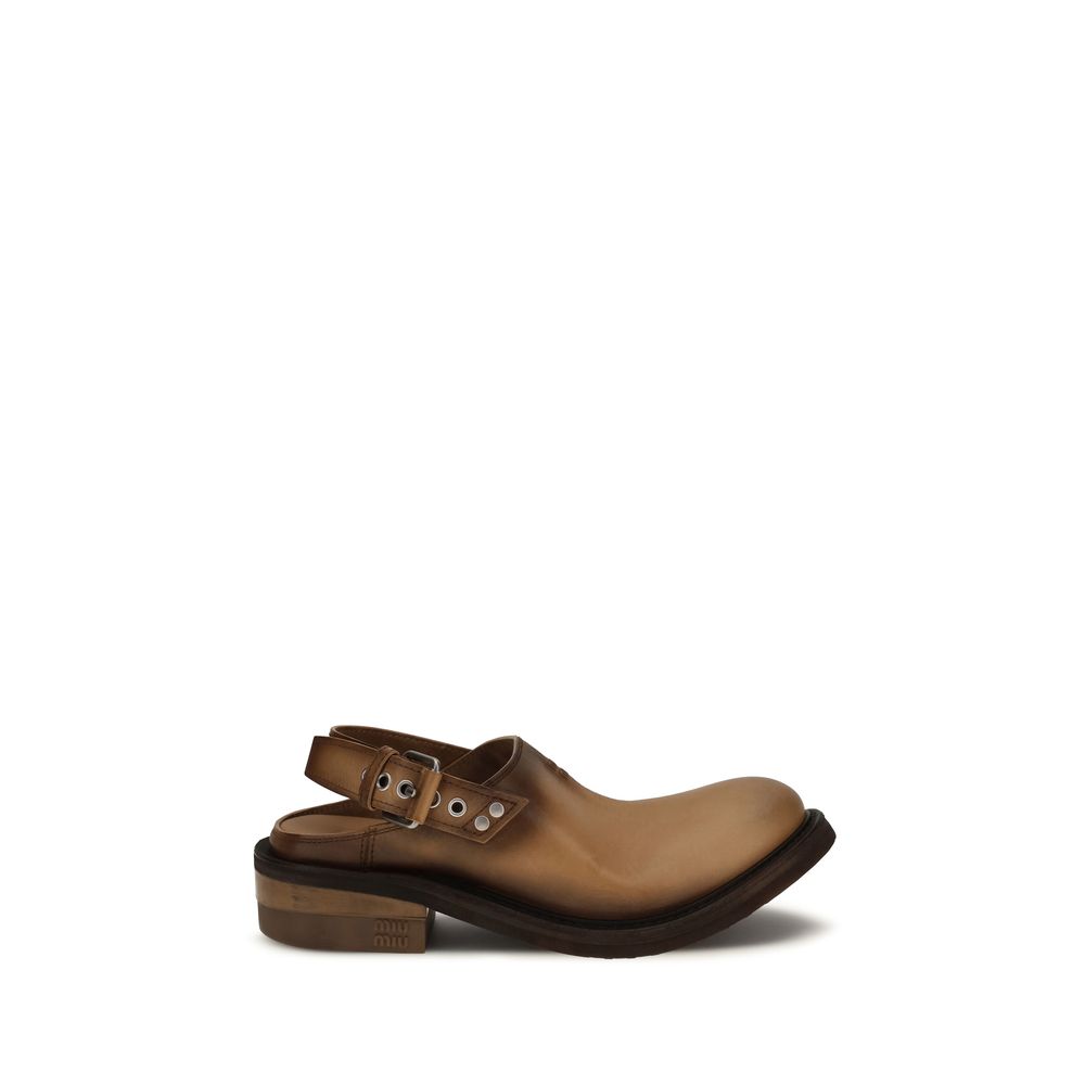 Women’s Miu Brown Calf Leather Bos Taurus Mules