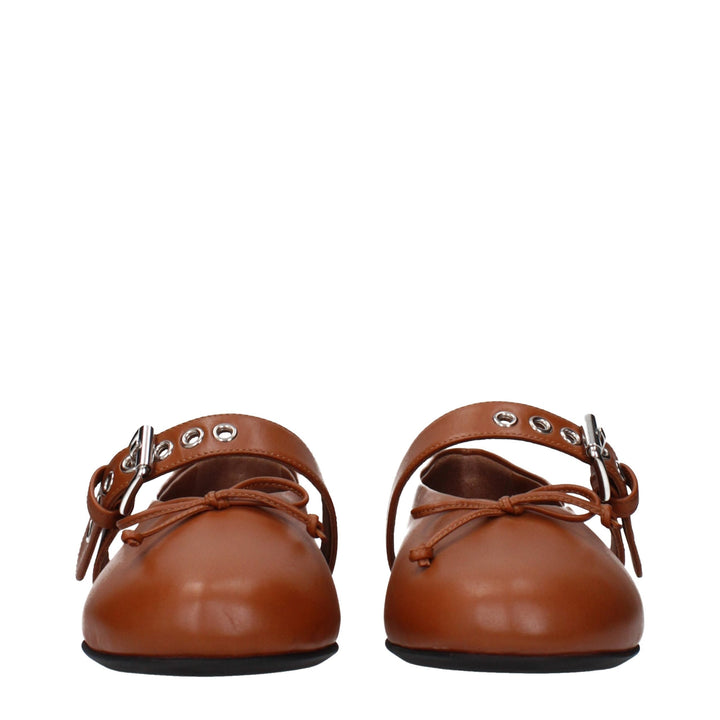Women’s Miu Brown Leather Ballet Flats