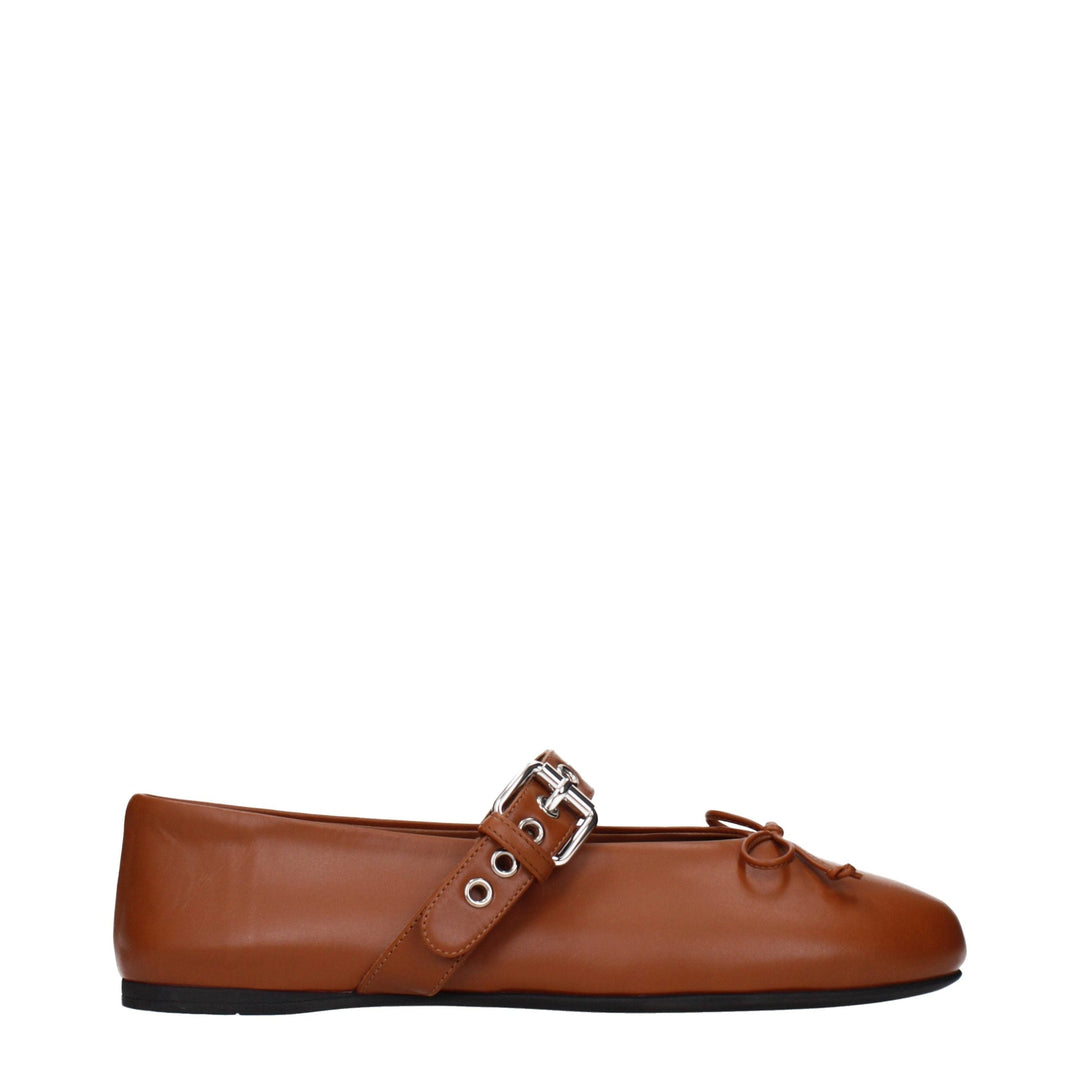 Women’s Miu Brown Leather Ballet Flats