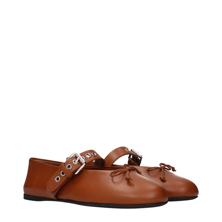 Women’s Miu Brown Leather Ballet Flats