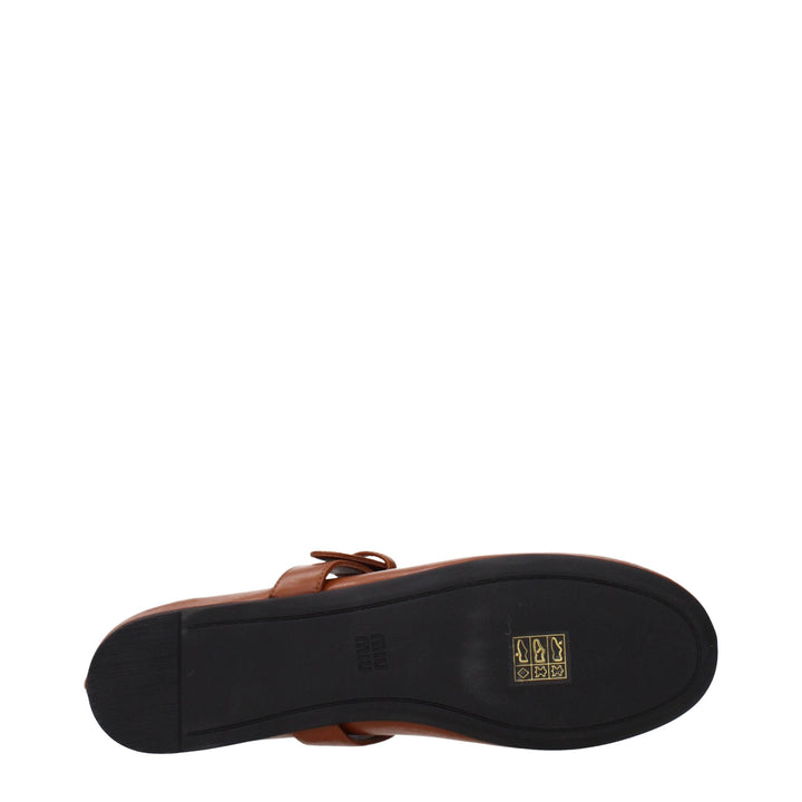 Women’s Miu Brown Leather Ballet Flats