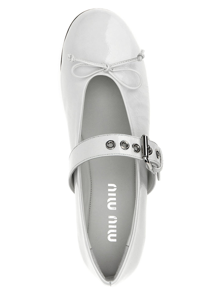 Women’s Miu White Calfskin Ballet Flats