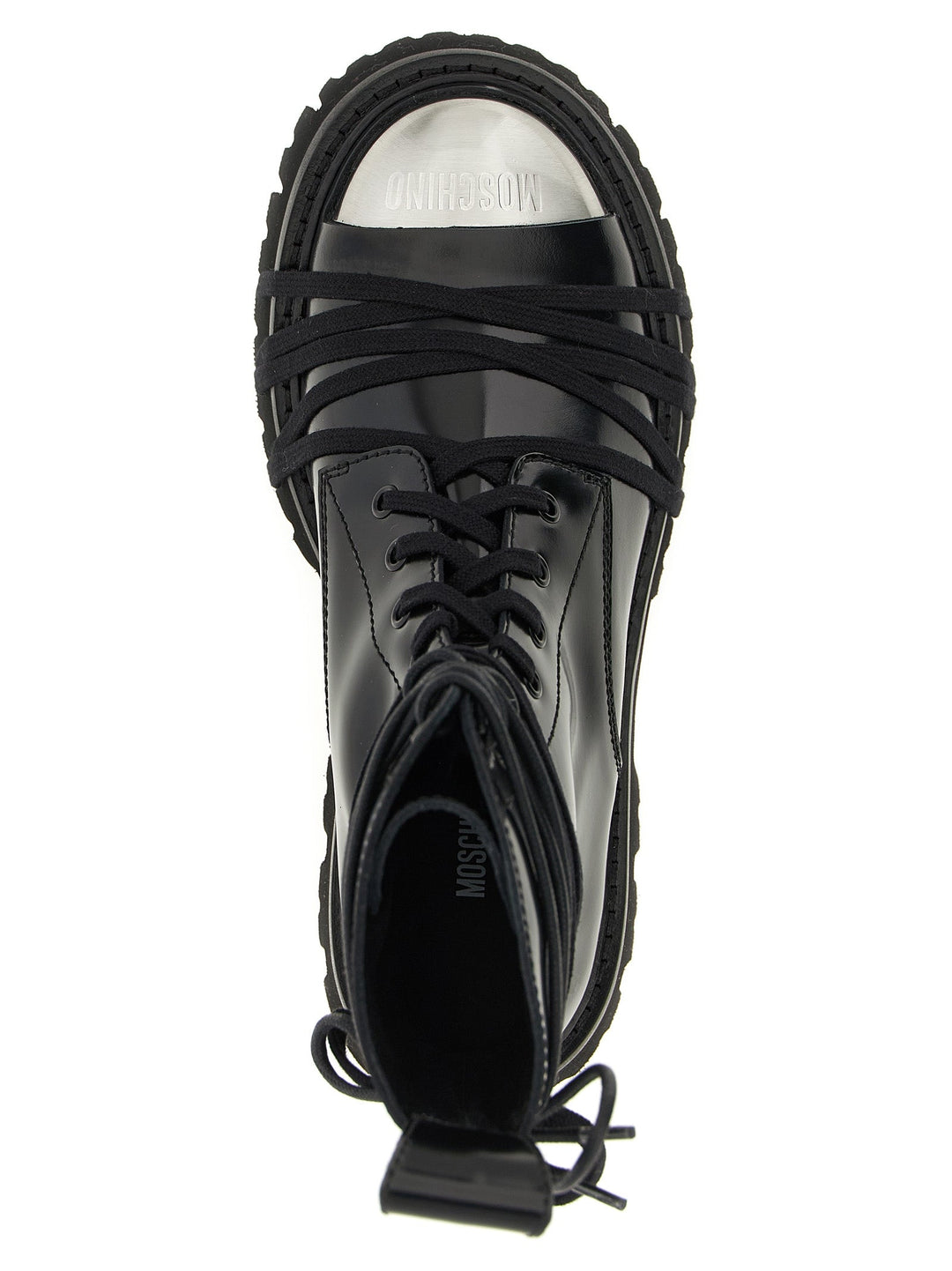 Women’s Moschino Black Calfskin Lace-up Boots