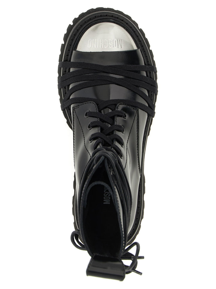 Women’s Moschino Black Calfskin Lace-up Boots