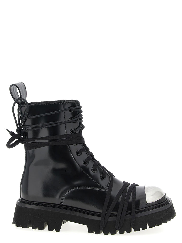 Women’s Moschino Black Calfskin Lace-up Boots