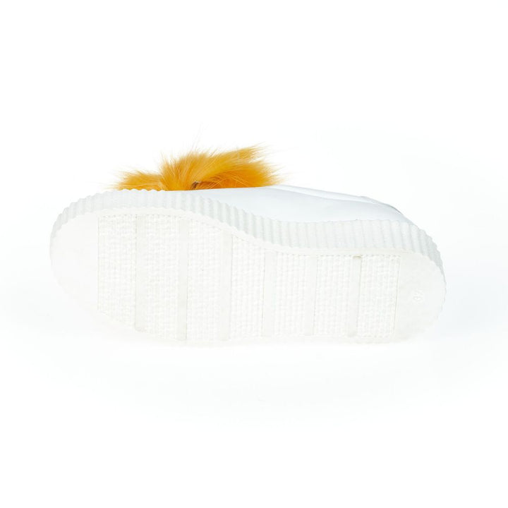 Mr&amp;Mrs Italy White Textile Women Sneaker With Real Fur Pom Poms