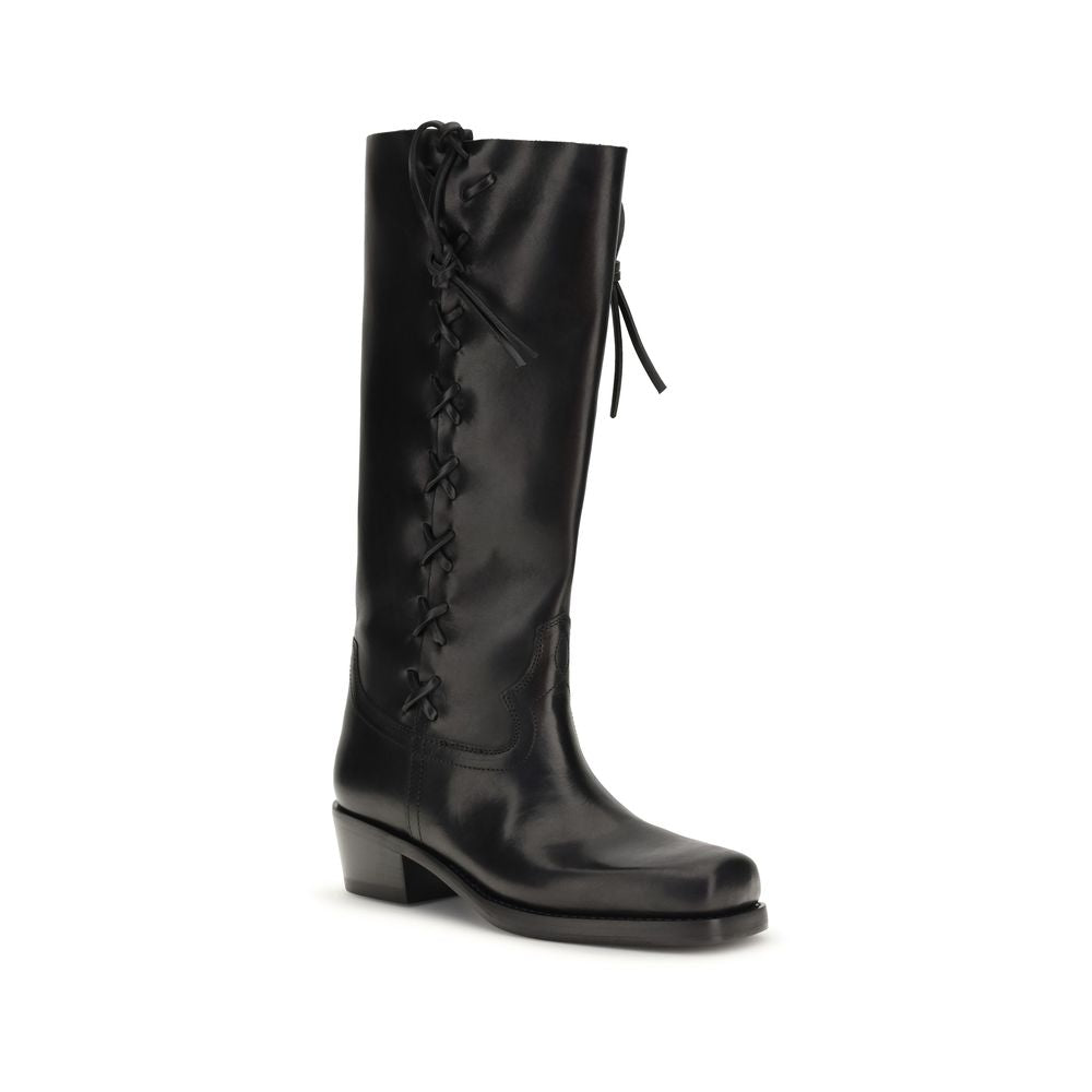 Women’s Paris Texas Black Calf Leather Bos Taurus Lace-up Boots