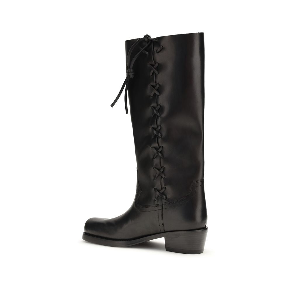 Women’s Paris Texas Black Calf Leather Bos Taurus Lace-up Boots