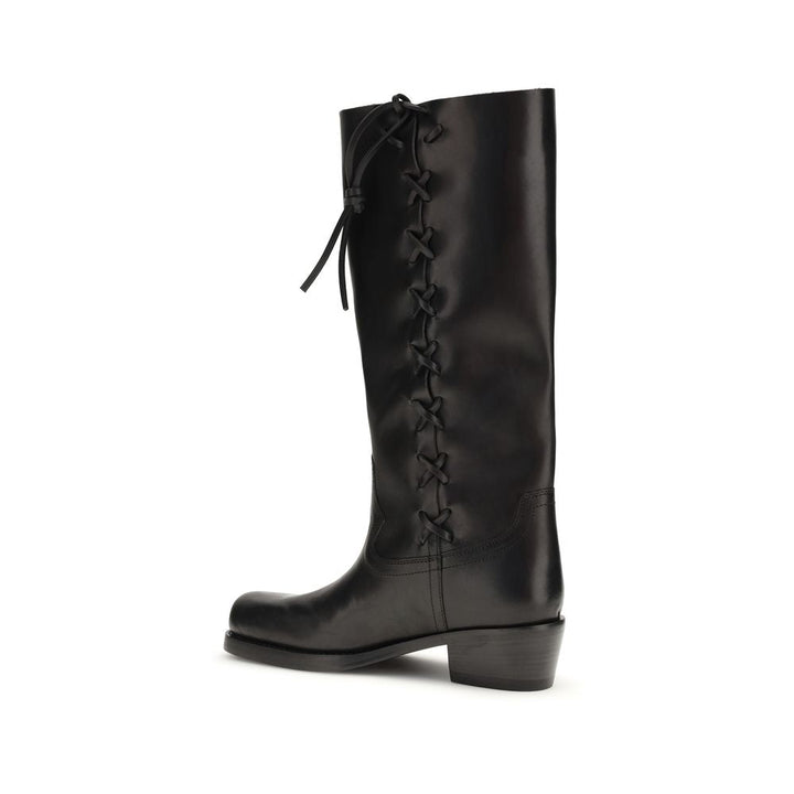Women’s Paris Texas Black Calf Leather Bos Taurus Lace-up Boots