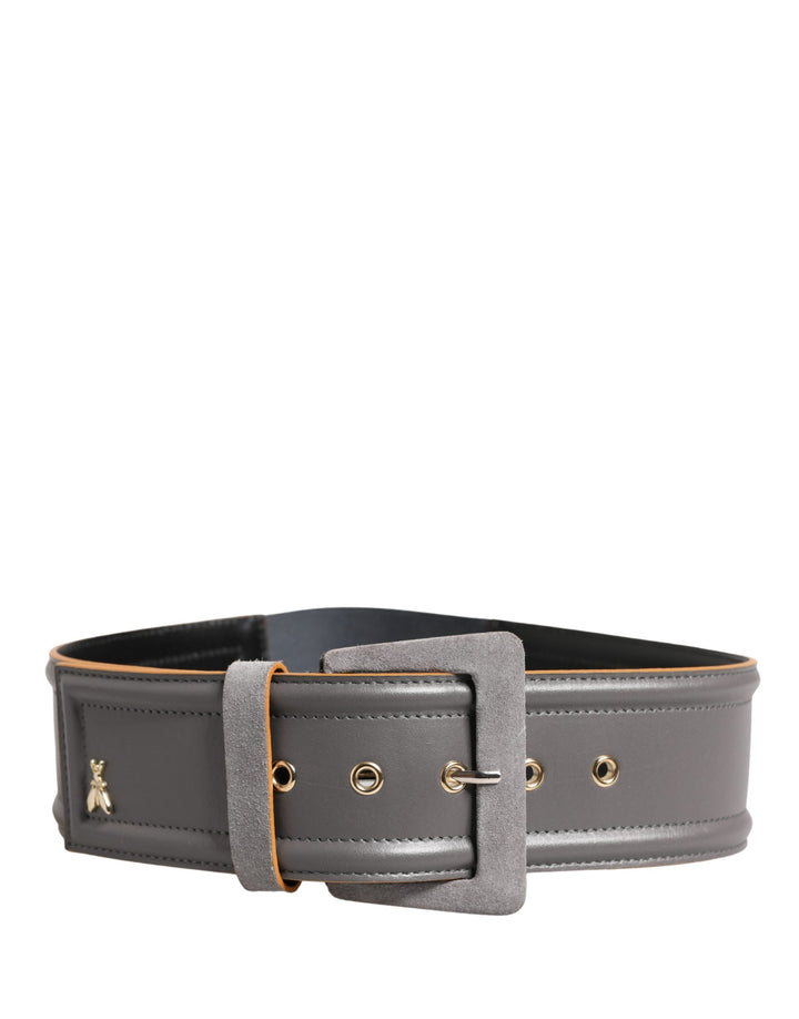Women’s Patrizia Pepe Gray Genuine Leather Square Silver Metal Buckle Belt