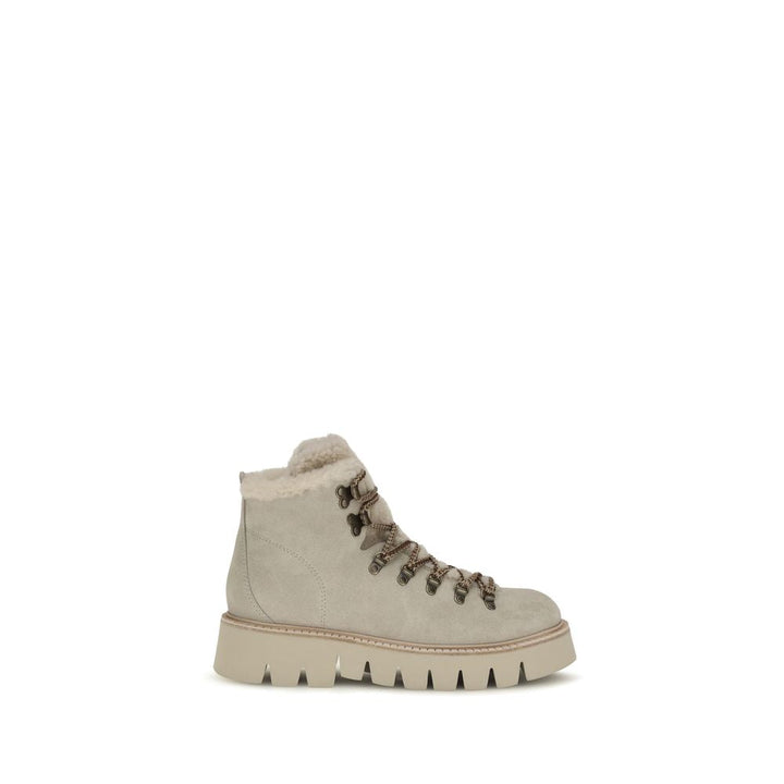 Women’s Pedro García Beige Calf Leather Bos Taurus Lace-up Boots