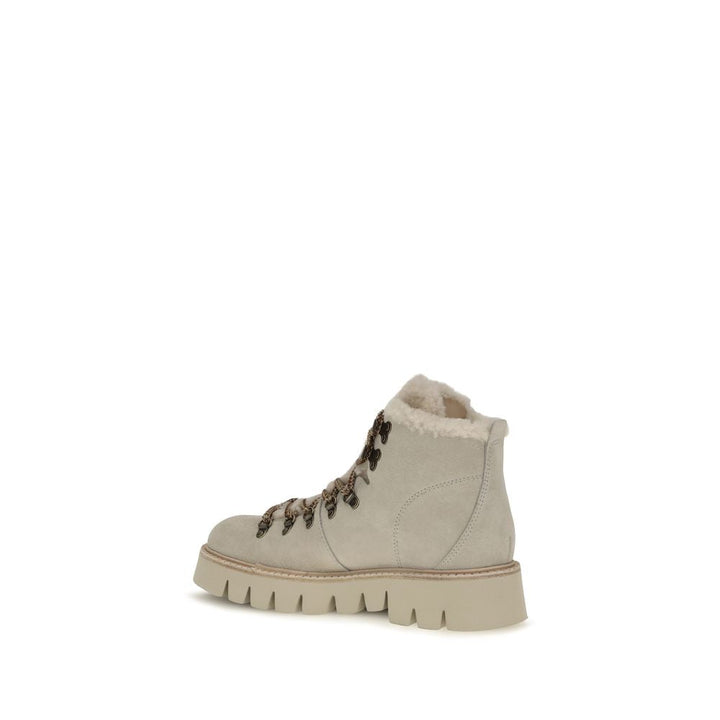 Women’s Pedro García Beige Calf Leather Bos Taurus Lace-up Boots