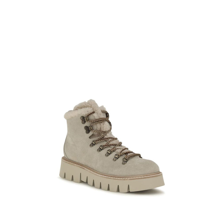 Women’s Pedro García Beige Calf Leather Bos Taurus Lace-up Boots