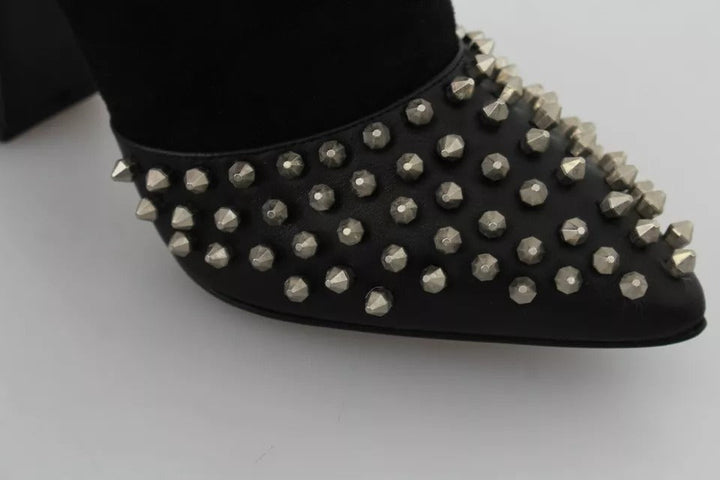 Women’s Philipp Plein Black Suede Studded Heels Ankle Boots Shoes