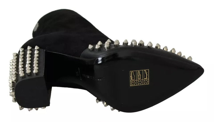 Women’s Philipp Plein Black Suede Studded Heels Ankle Boots Shoes