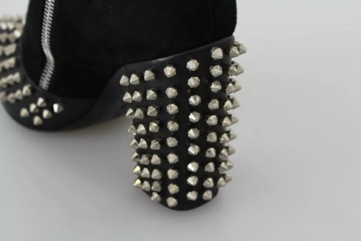 Women’s Philipp Plein Black Suede Studded Heels Ankle Boots Shoes