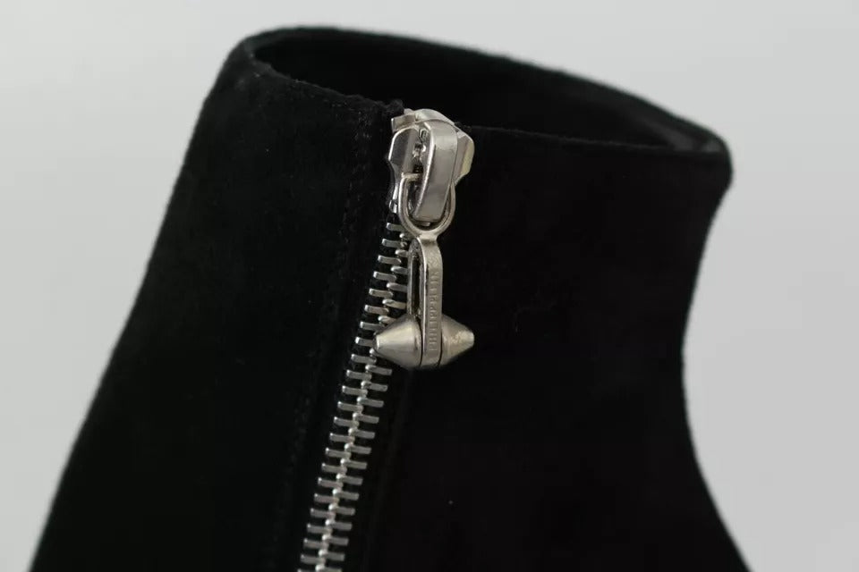 Women’s Philipp Plein Black Suede Studded Heels Ankle Boots Shoes