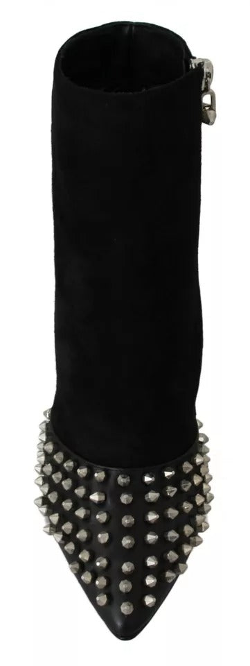 Women’s Philipp Plein Black Suede Studded Heels Ankle Boots Shoes