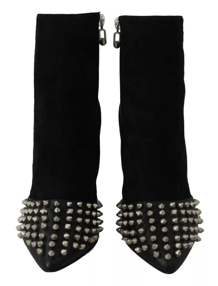 Women’s Philipp Plein Black Suede Studded Heels Ankle Boots Shoes
