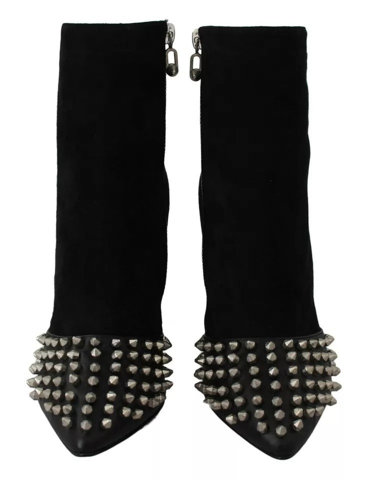 Women’s Philipp Plein Black Suede Studded Heels Ankle Boots Shoes