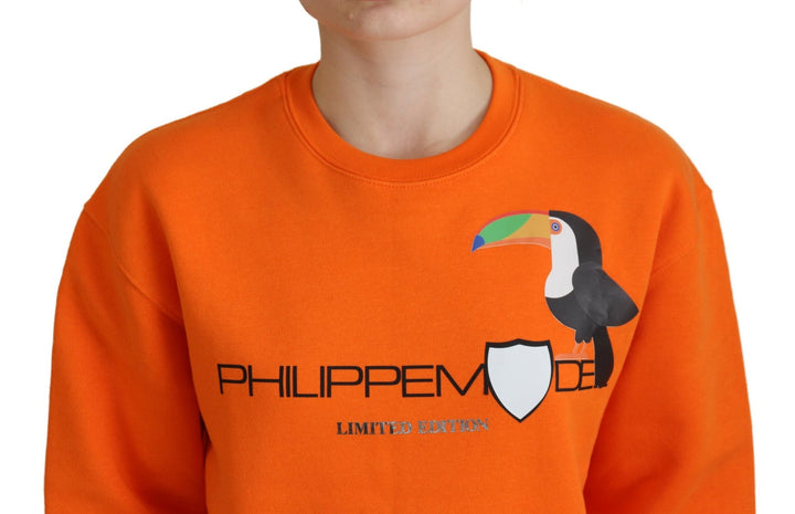 Women’s Philippe Model Orange Printed Long Sleeves Pullover Sweater