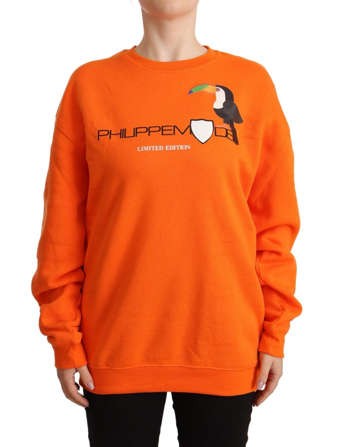 Women’s Philippe Model Orange Printed Long Sleeves Pullover Sweater