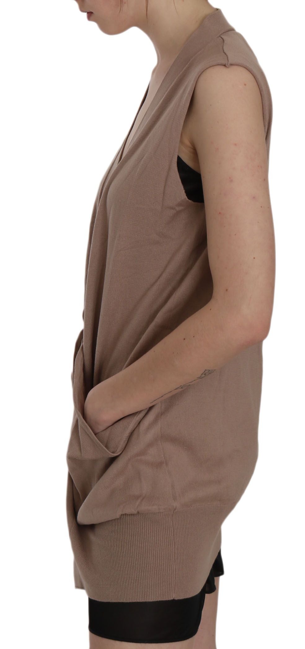 Women’s Pink Memories Brown 100% Cotton Sleeveless Cardigan Top Vest