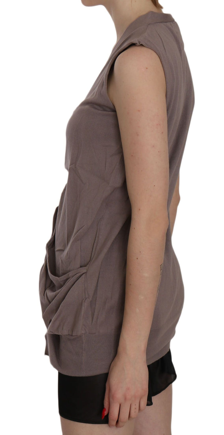 Women’s Pink Memories Brown 100% Cotton Sleeveless Cardigan Top Vest