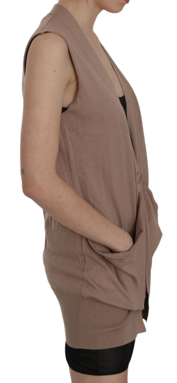 Women’s Pink Memories Brown 100% Cotton Sleeveless Cardigan Top Vest