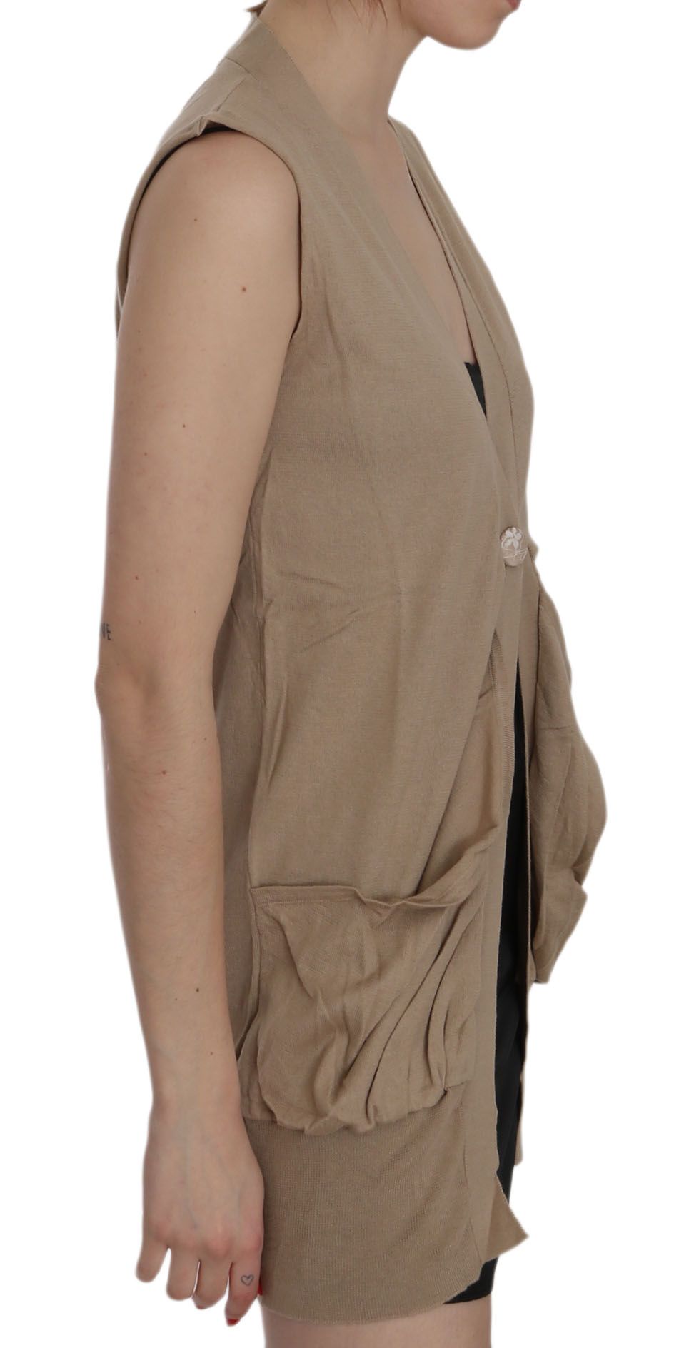 Women’s Pink Memories Brown 100% Cotton Sleeveless Cardigan Top Vest