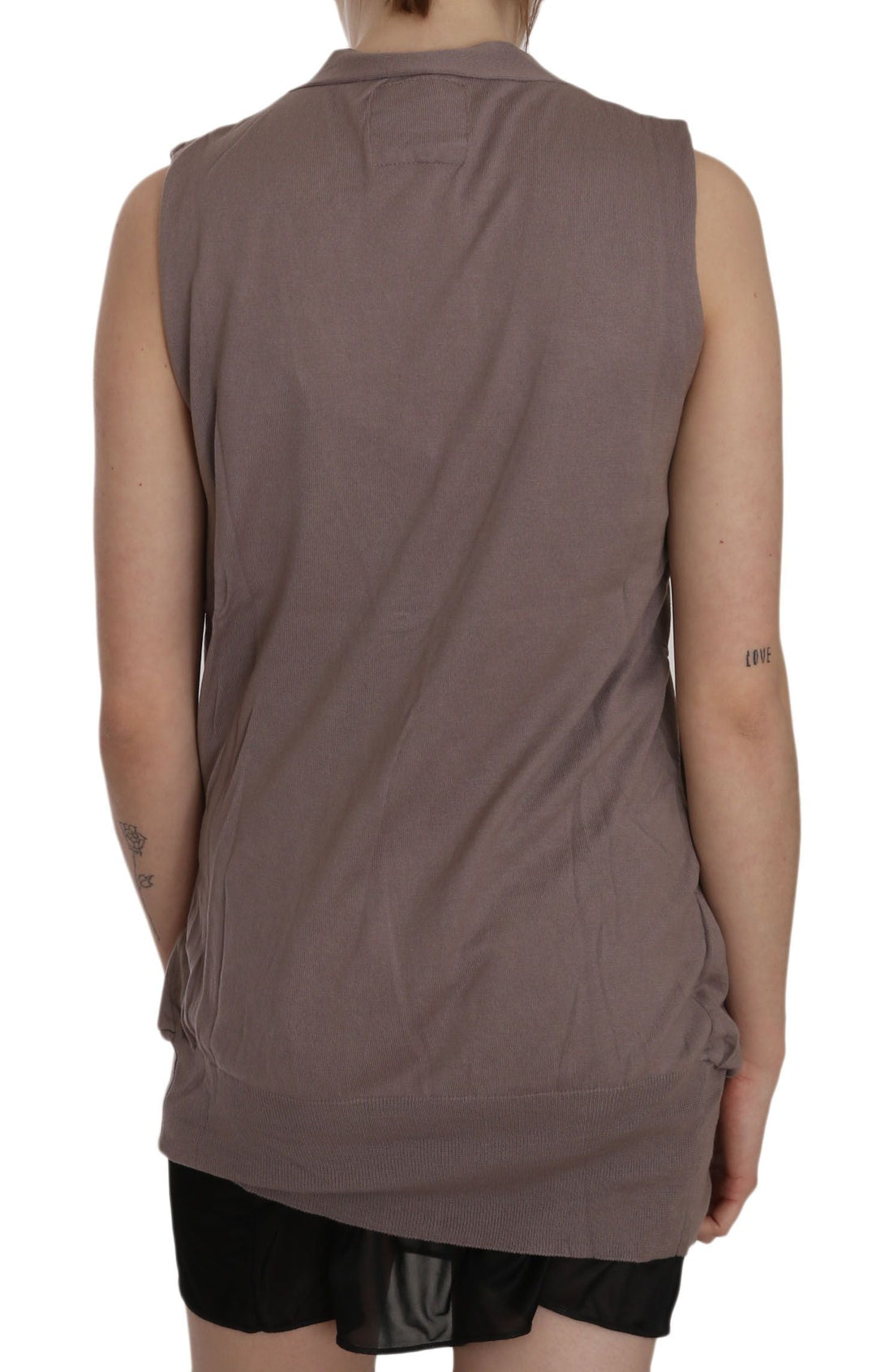 Women’s Pink Memories Brown 100% Cotton Sleeveless Cardigan Top Vest