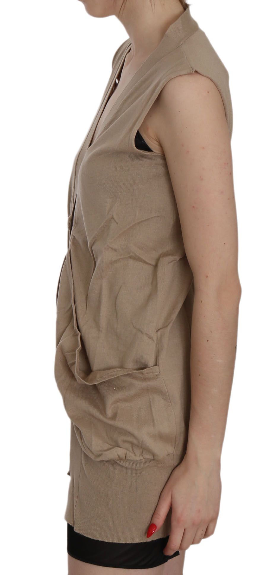 Women’s Pink Memories Brown 100% Cotton Sleeveless Cardigan Top Vest
