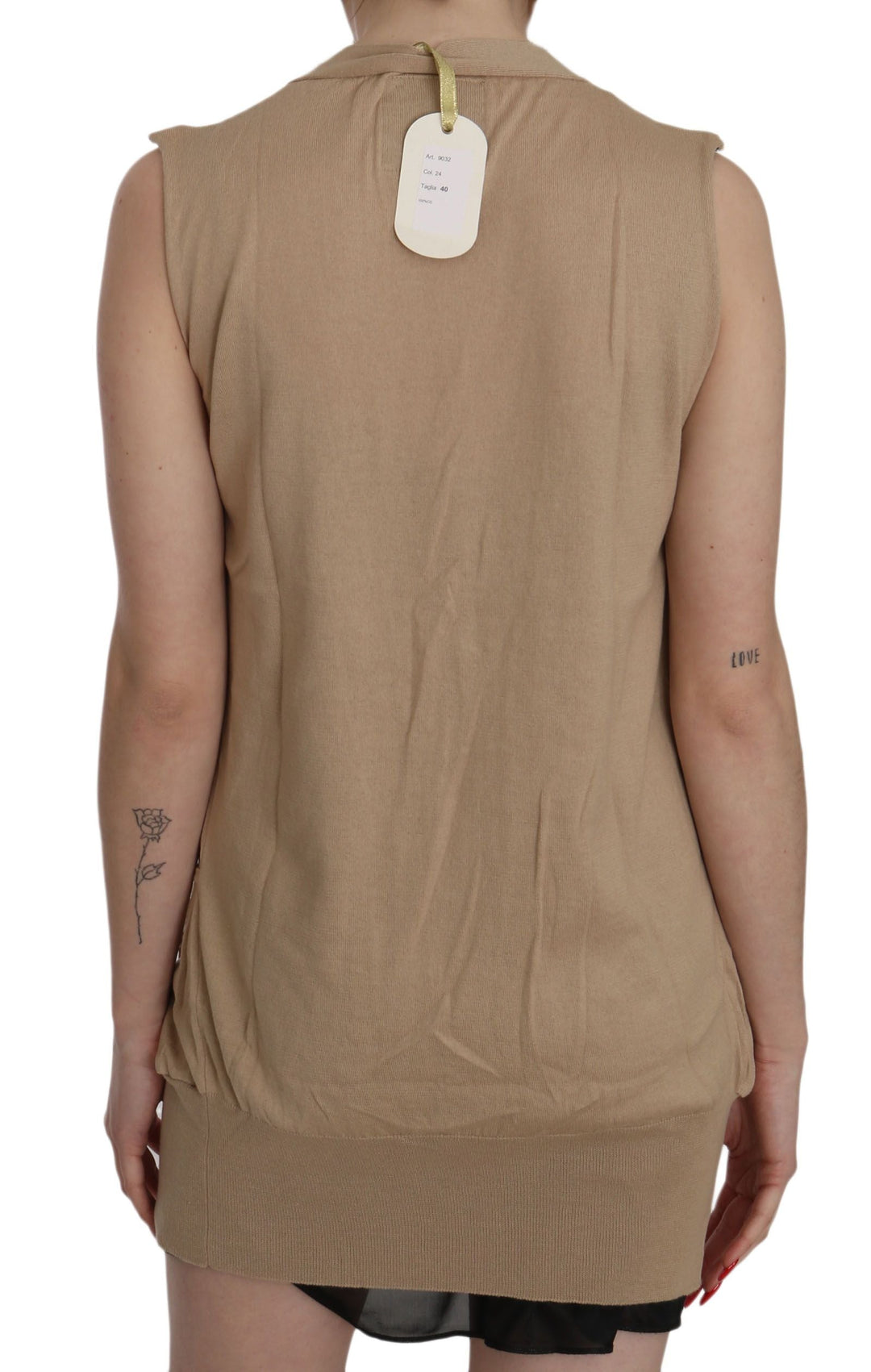 Women’s Pink Memories Brown 100% Cotton Sleeveless Cardigan Top Vest