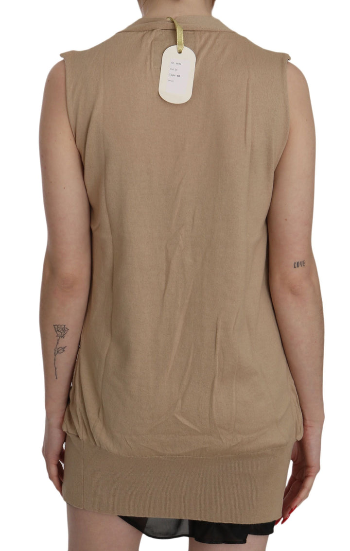 Women’s Pink Memories Brown 100% Cotton Sleeveless Cardigan Top Vest